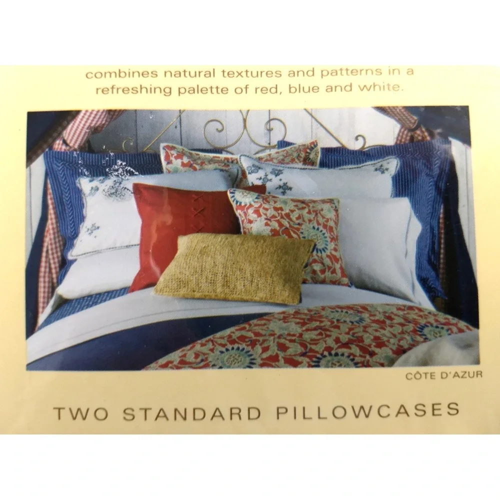 Ralph‎ Lauren Cote D'Azur Floral Standard Pillowcases Pair Blue Cotton Italy NEW